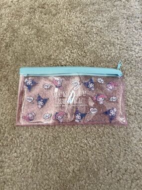 Sanrio My Melody Kuromi Pink Clear Glitter Pouch with Mint Zipper